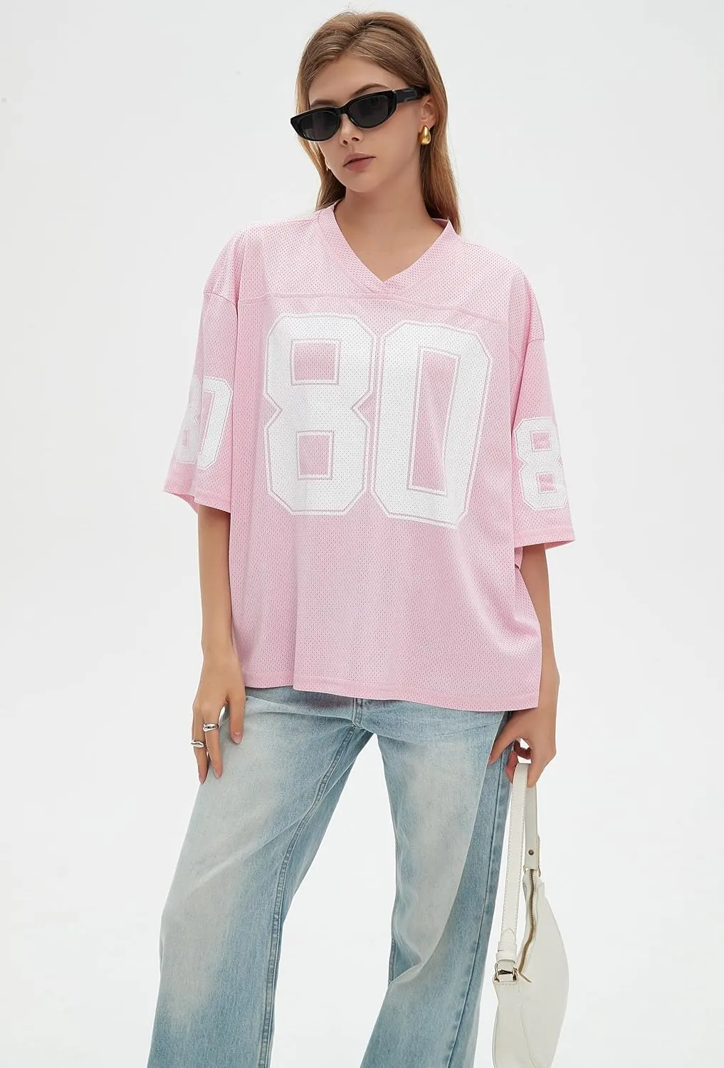 Womens Graphic Tees - Oversized Jersey Summer Top Jersey Top Coquette Clothes Y2k Streetwear Short Sleeve Shirts