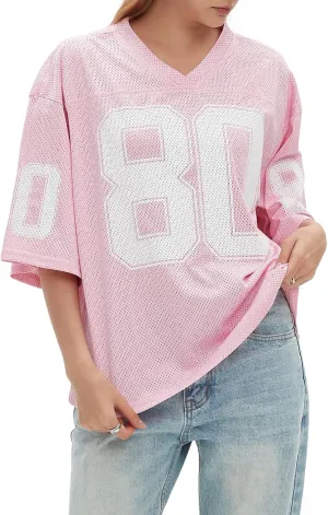 Womens Graphic Tees - Oversized Jersey Summer Top Jersey Top Coquette Clothes Y2k Streetwear Short Sleeve Shirts