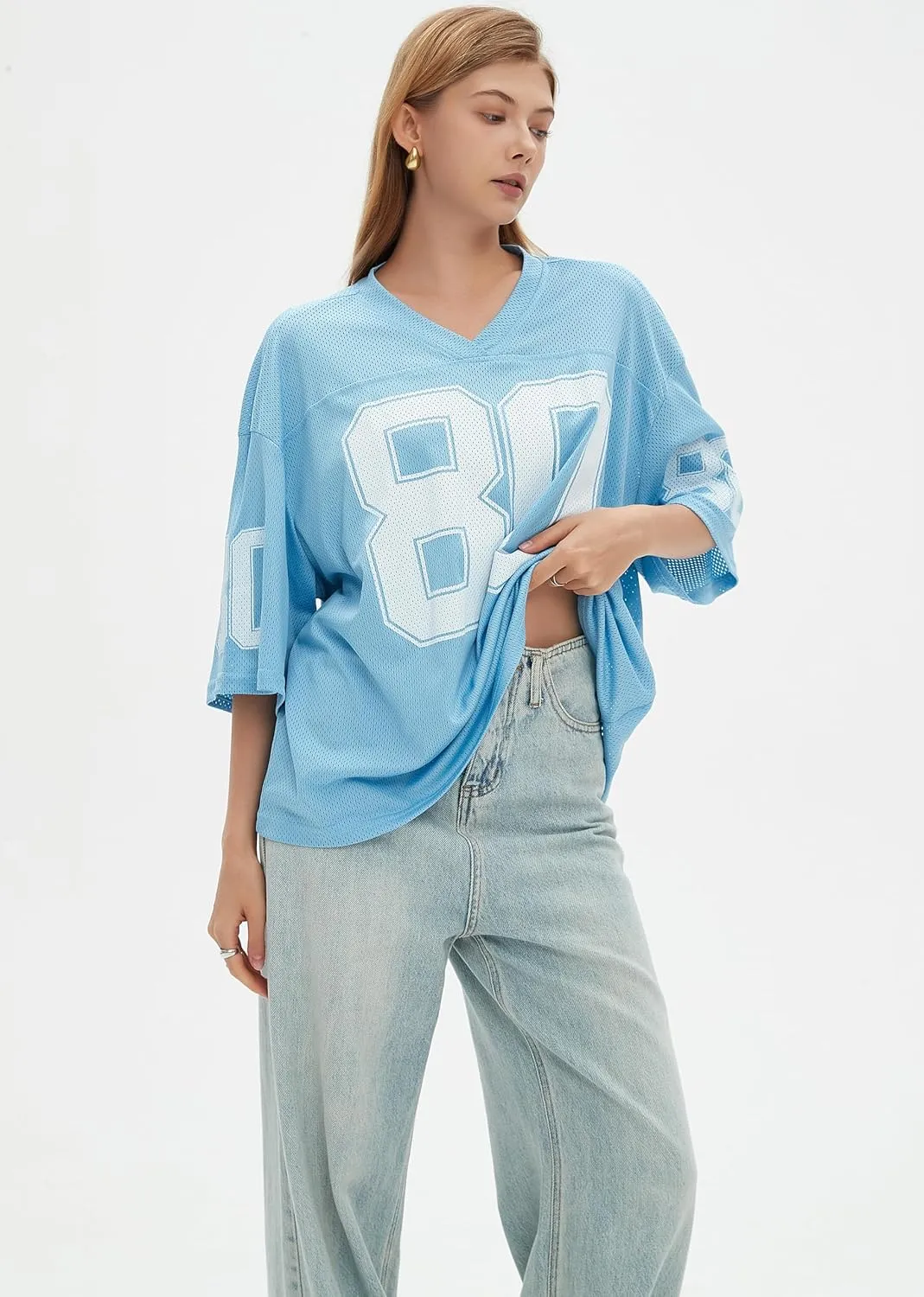 Womens Graphic Tees - Oversized Jersey Summer Top Jersey Top Coquette Clothes Y2k Streetwear Short Sleeve Shirts