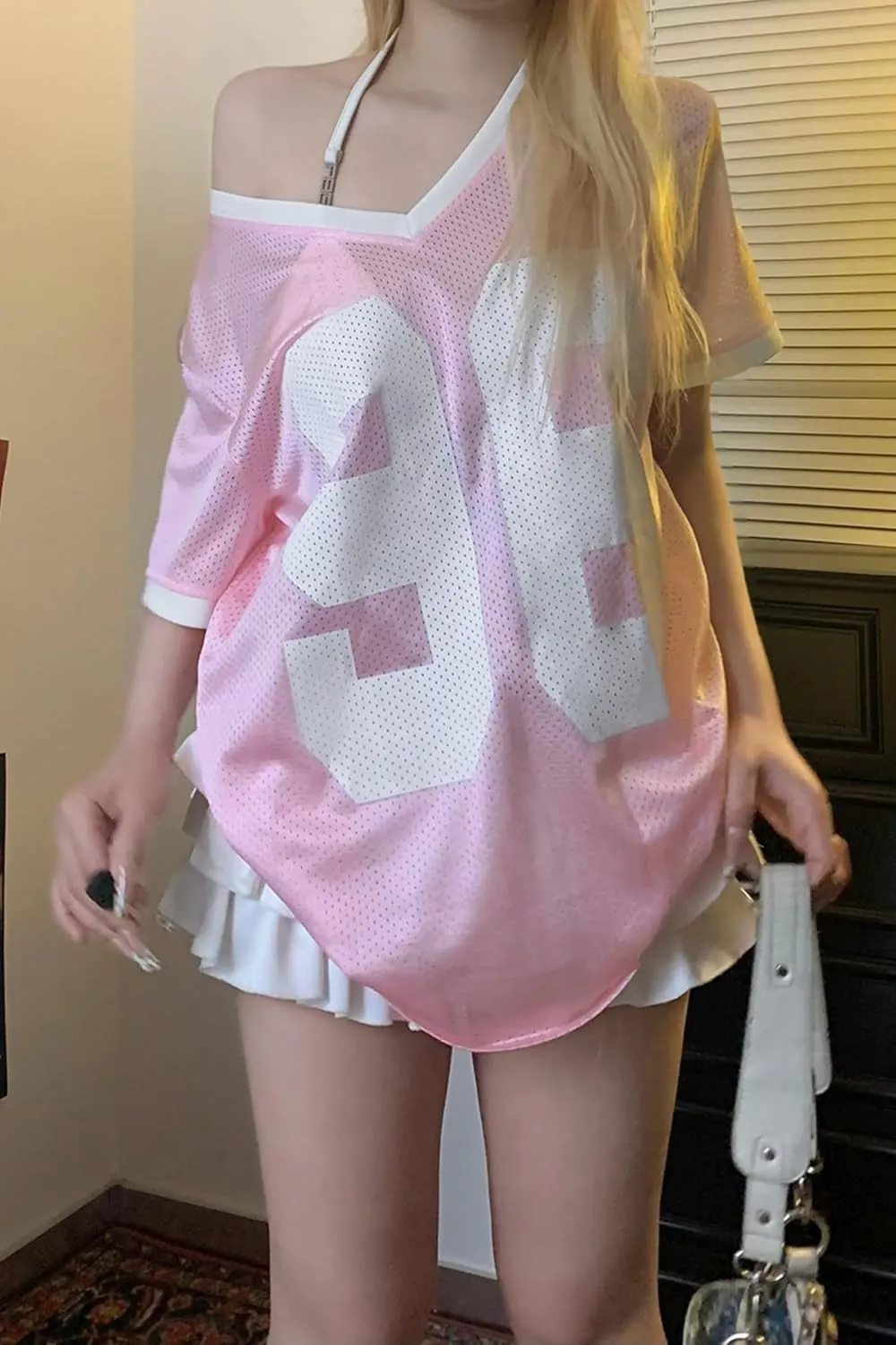 Womens Graphic Tees - Oversized Jersey Summer Top Jersey Top Coquette Clothes Y2k Streetwear Short Sleeve Shirts