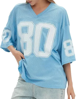 Womens Graphic Tees - Oversized Jersey Summer Top Jersey Top Coquette Clothes Y2k Streetwear Short Sleeve Shirts