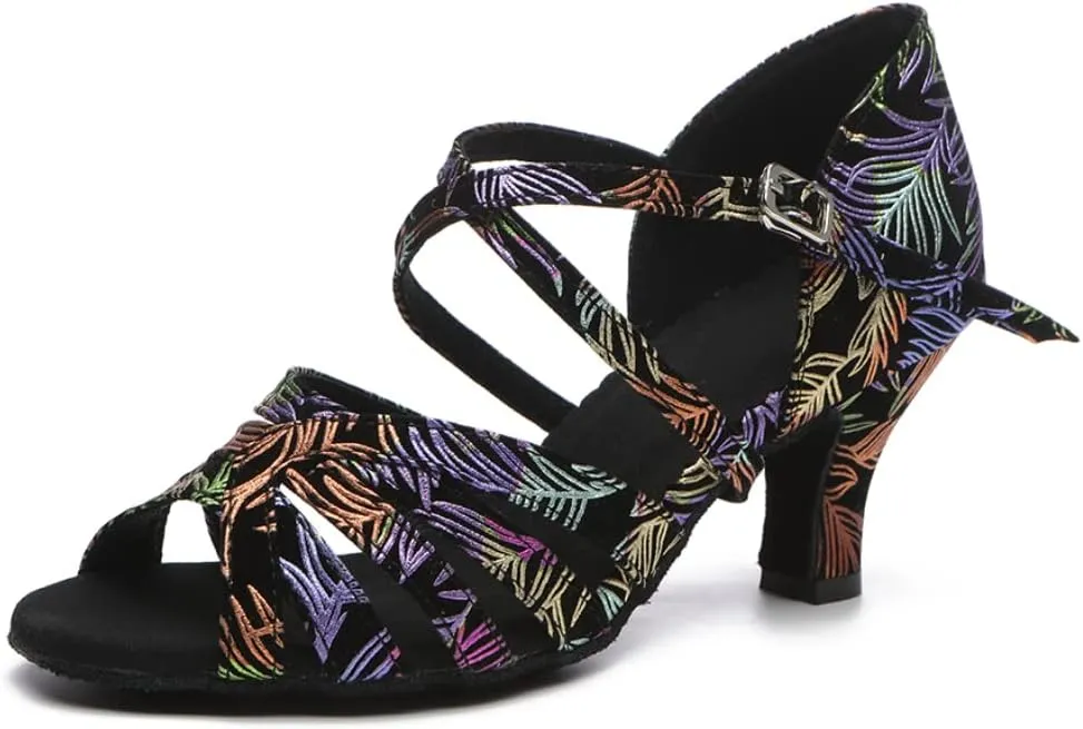 Women's Latin Dance Shoes Cross Strap Open Toe Ballroom Salsa Performance Dancing Heels