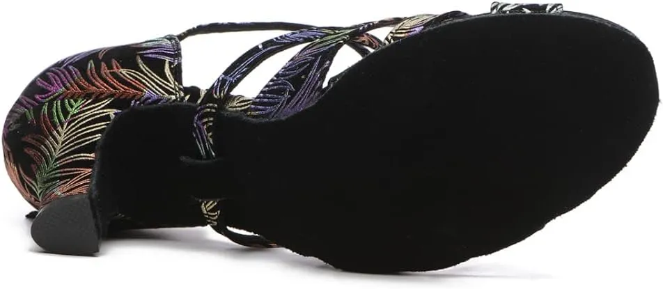 Women's Latin Dance Shoes Cross Strap Open Toe Ballroom Salsa Performance Dancing Heels