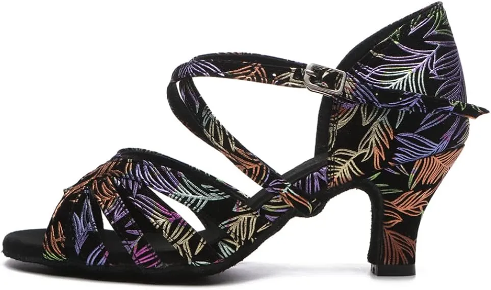 Women's Latin Dance Shoes Cross Strap Open Toe Ballroom Salsa Performance Dancing Heels