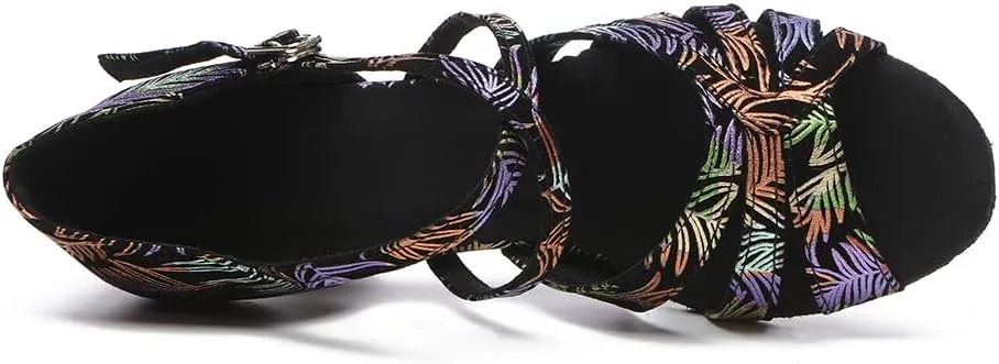 Women's Latin Dance Shoes Cross Strap Open Toe Ballroom Salsa Performance Dancing Heels