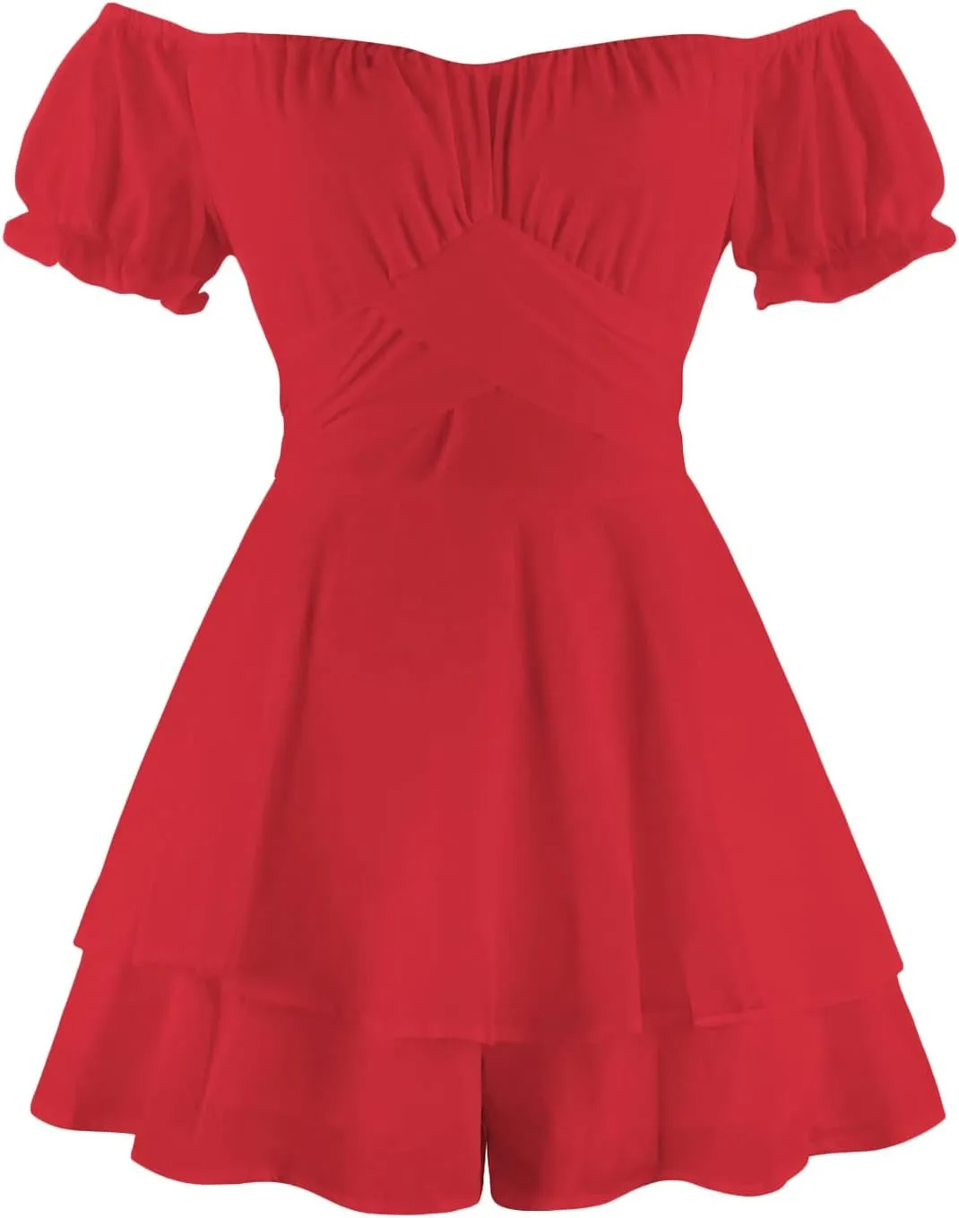 Womens off Shoulder Romper Dress Cute Tiered Ruffle Hem Jumpsuit Playsuit Flowy Pirate Mini Dress