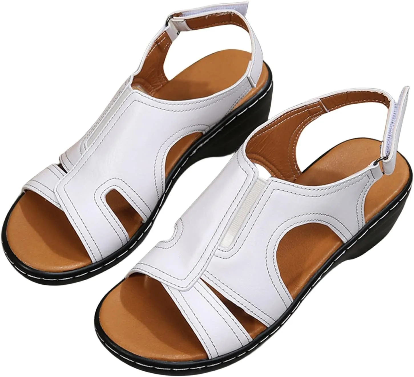 Women's Orthopedic Sandals Casual Walking Shoes Open Toe Soft Sandals Wide Width Non-Slip Shoes, Hollow Out Orthotic Sandal with Arch Support, Breathable Lightweight
