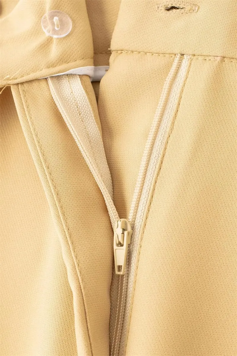 Women's Pleated High Waist Wide Leg Pants Side Pocket Zipper Casual Trousers