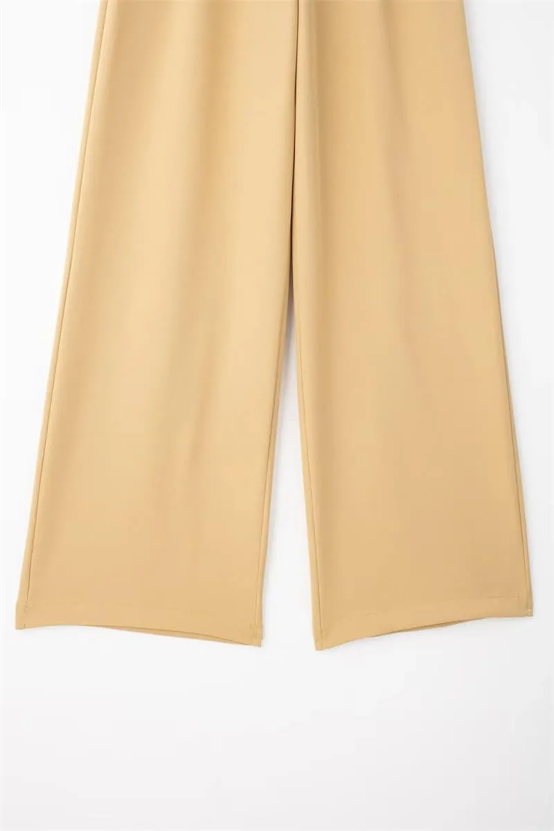 Women's Pleated High Waist Wide Leg Pants Side Pocket Zipper Casual Trousers