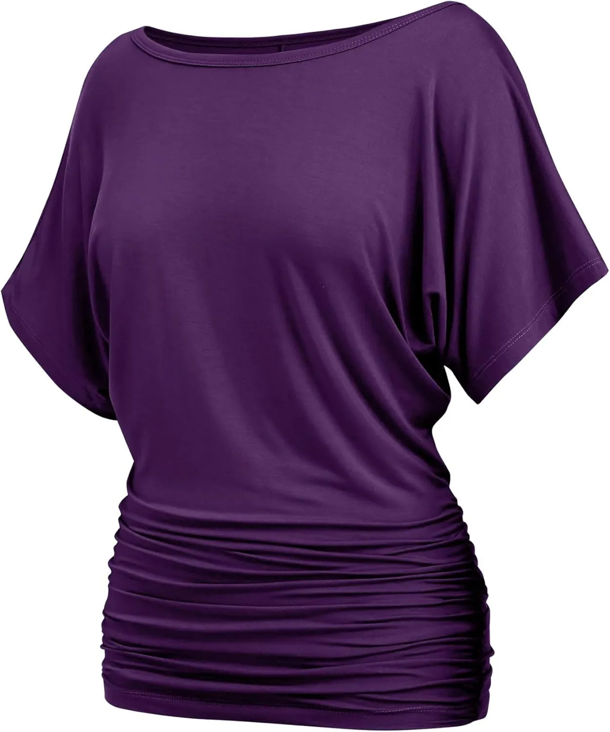 Womens Ruched Tops Casual T Shirts Dolman Short Sleeve Shirts Boat Neck Summer Off Shoulder Batwing Tops 2025