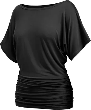 Womens Ruched Tops Casual T Shirts Dolman Short Sleeve Shirts Boat Neck Summer Off Shoulder Batwing Tops 2025