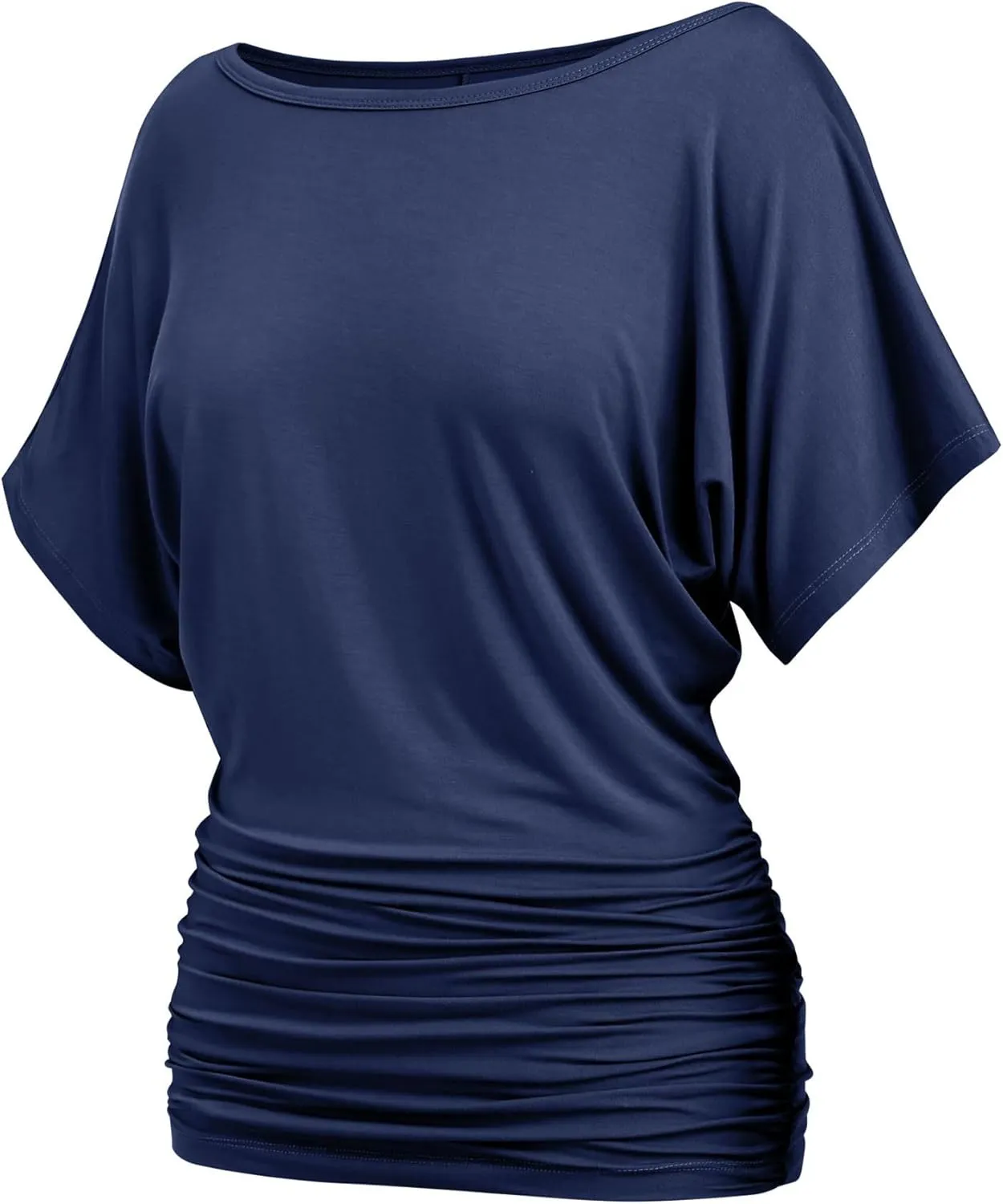 Womens Ruched Tops Casual T Shirts Dolman Short Sleeve Shirts Boat Neck Summer Off Shoulder Batwing Tops 2025