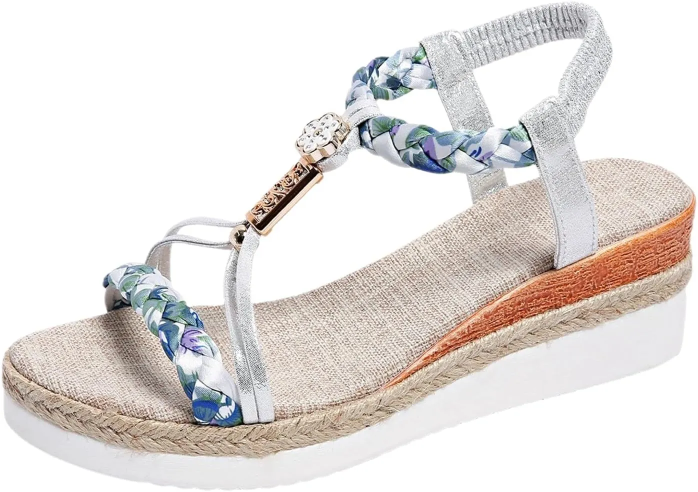 Women's Sandals Elastic Ankle Strap Jeweled Bohemian Sandals Summer Beach Walking Arch Support Flats Shoes