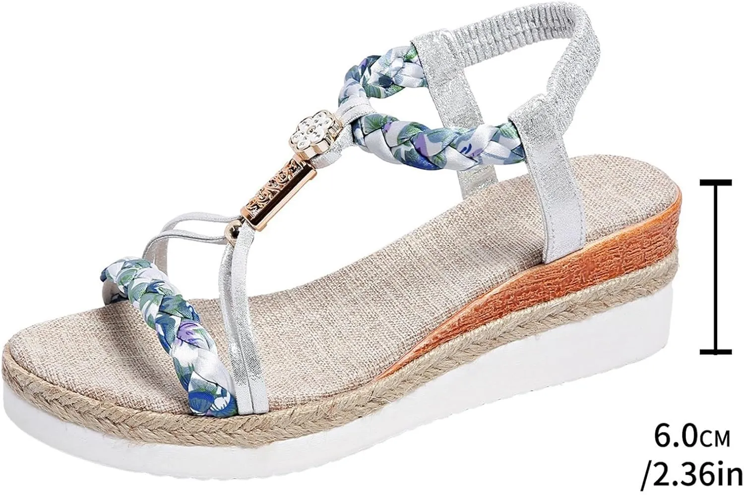 Women's Sandals Elastic Ankle Strap Jeweled Bohemian Sandals Summer Beach Walking Arch Support Flats Shoes