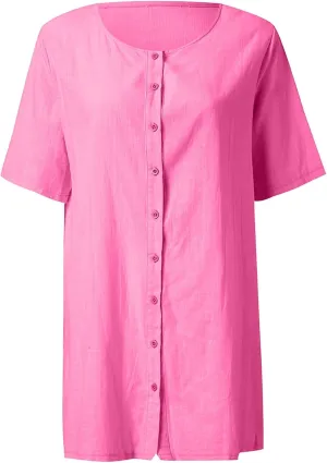 Womens Short Sleeve Shirts 2025 Summer Vacation Beach Fashion Solid Linen Tops Casual Blouses Western Wear