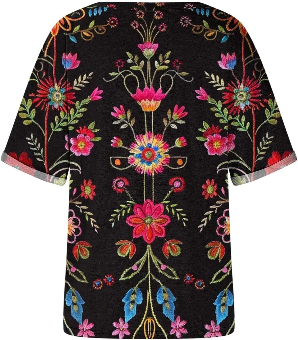 Women's Short Sleeve Shirts Boho Floral Graphic Print Tunic Blouses Loose Casual Trendy Tee Tops
