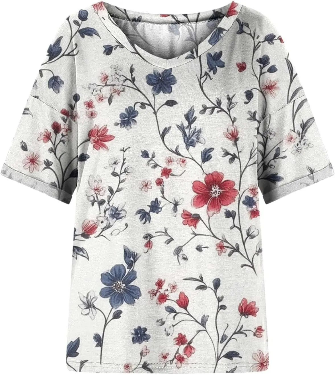 Women's Short Sleeve Shirts Boho Floral Graphic Print Tunic Blouses Loose Casual Trendy Tee Tops