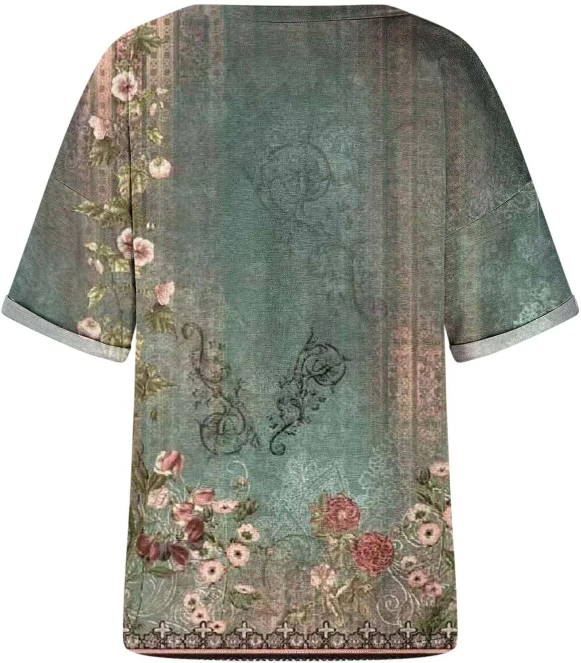 Women's Short Sleeve Shirts Boho Floral Graphic Print Tunic Blouses Loose Casual Trendy Tee Tops