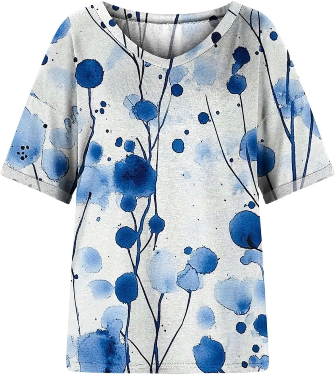 Women's Short Sleeve Shirts Boho Floral Graphic Print Tunic Blouses Loose Casual Trendy Tee Tops