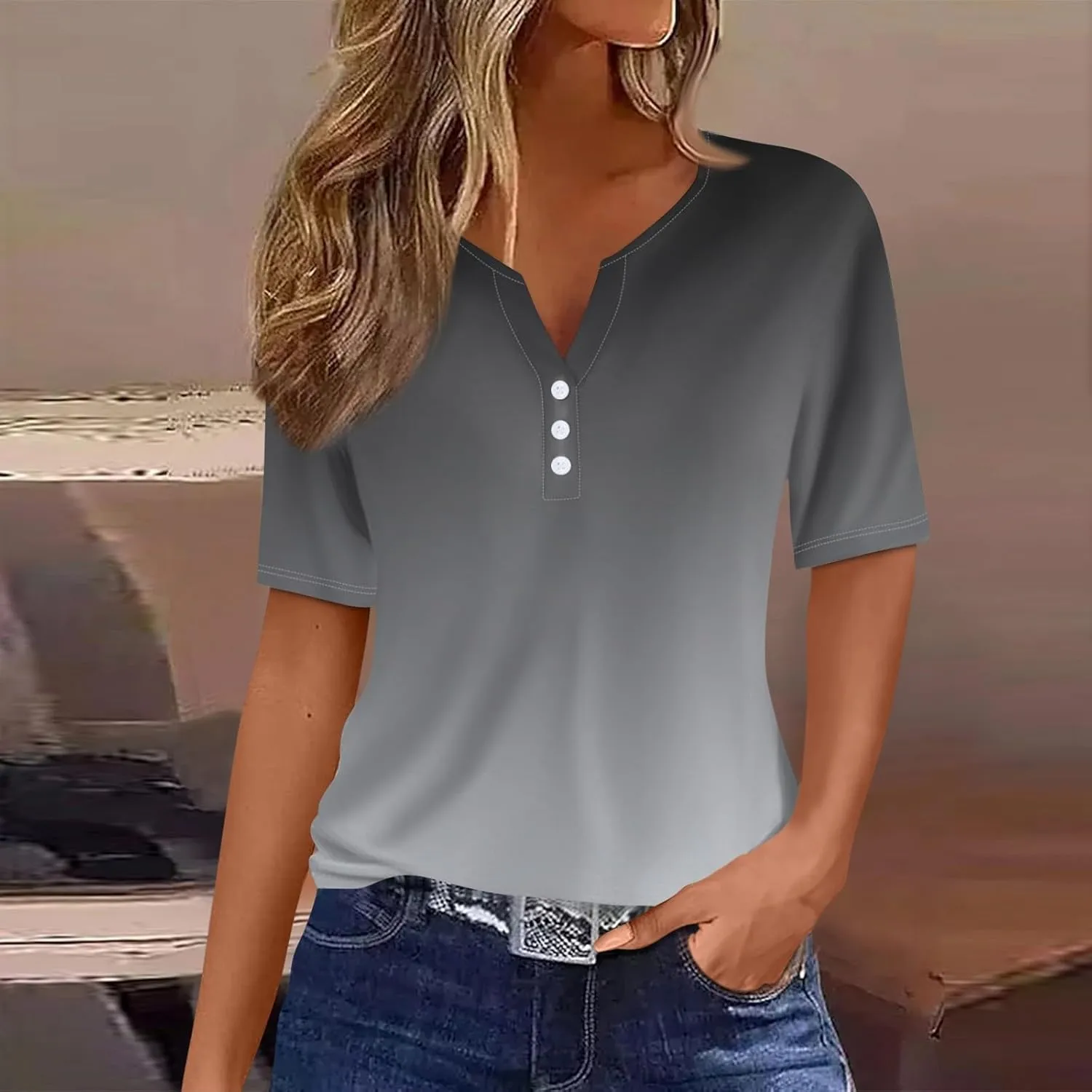 Women's Short Sleeve Shirts Henley Casual Summer Tops 2025 Trendy Blouses Cute T-Shirts Outfits Clothes