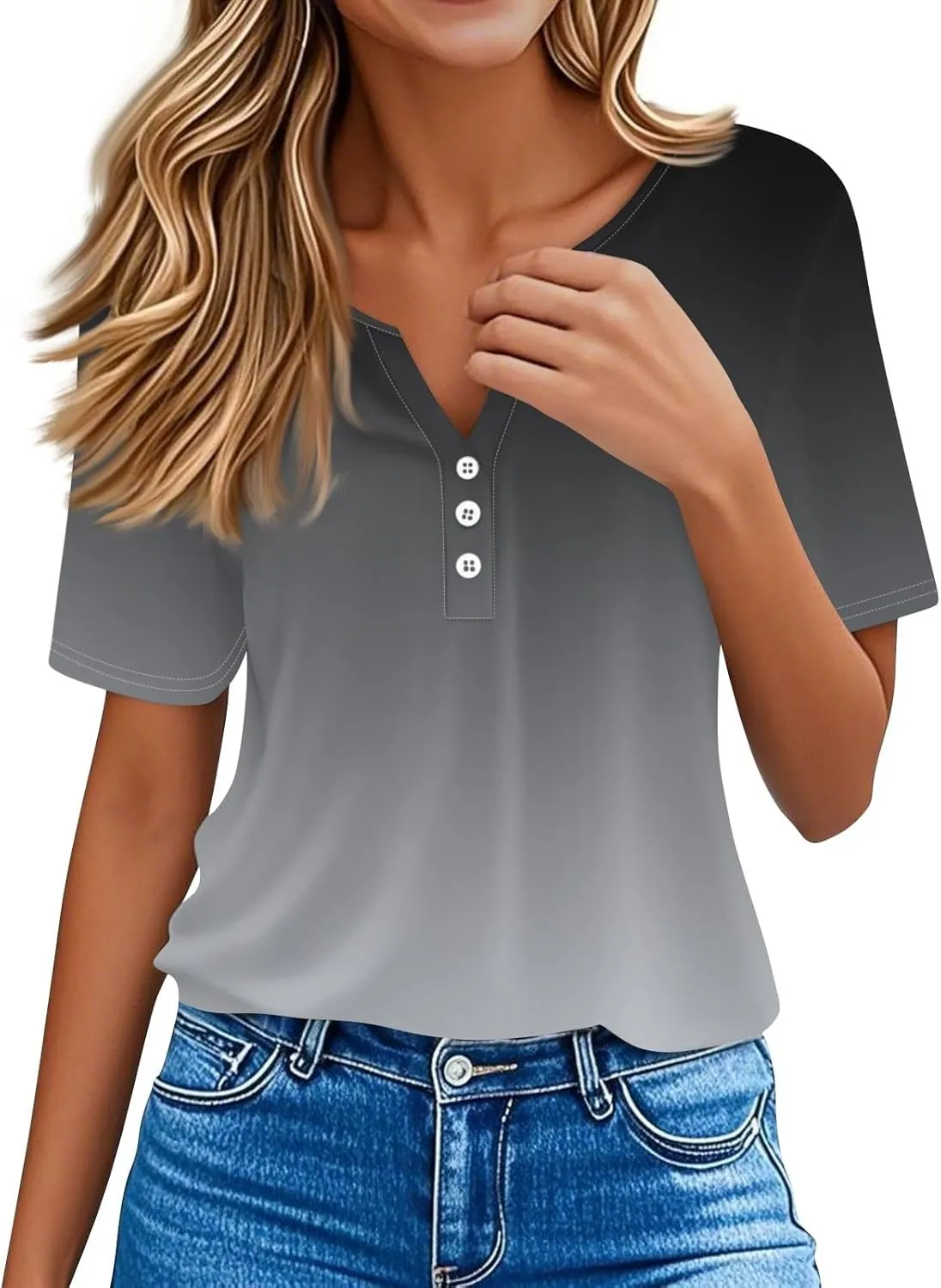 Women's Short Sleeve Shirts Henley Casual Summer Tops 2025 Trendy Blouses Cute T-Shirts Outfits Clothes