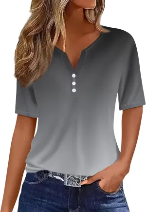 Women's Short Sleeve Shirts Henley Casual Summer Tops 2025 Trendy Blouses Cute T-Shirts Outfits Clothes
