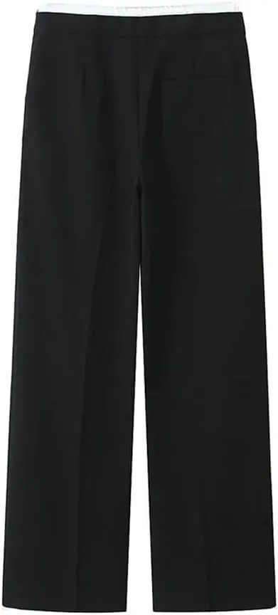 Women's Solid Lace Up Side Zipper Straight Pants Vintage High Elastic Waist Trousers