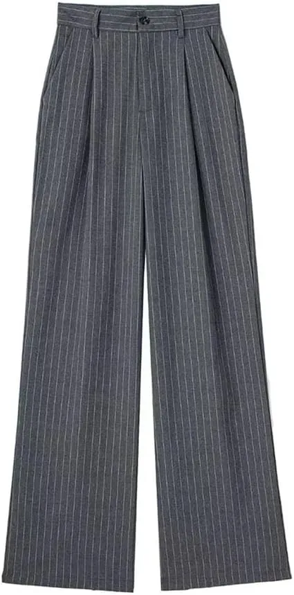 Women's Solid Pleated Front Zipper Wide Leg Pants Vintage High Waist Trousers