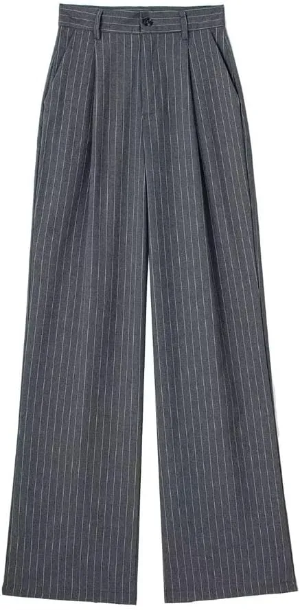 Women's Solid Pleated Front Zipper Wide Leg Pants Vintage High Waist Trousers