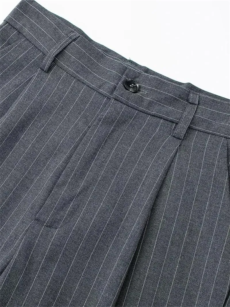 Women's Solid Pleated Front Zipper Wide Leg Pants Vintage High Waist Trousers