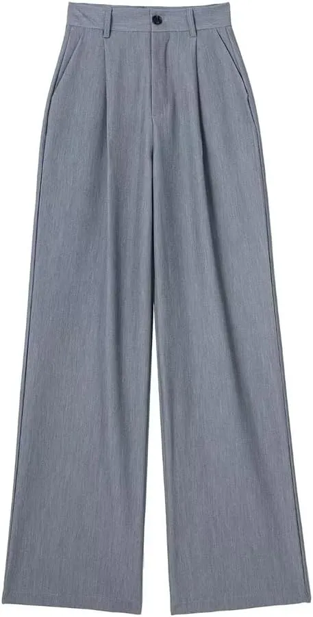 Women's Solid Pleated Front Zipper Wide Leg Pants Vintage High Waist Trousers