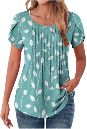 Womens Summer Tops 2025 Dressy Casual Petal Short Sleeve Shirts Crewneck Trendy Tunic Blouses Cute Tees