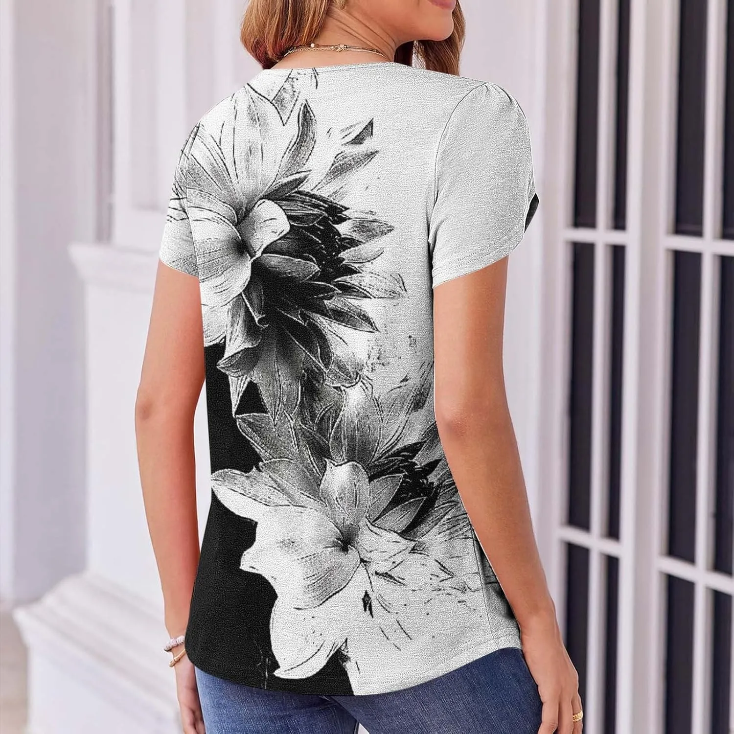 Womens Summer Tops 2025 Dressy Casual Petal Short Sleeve Shirts Crewneck Trendy Tunic Blouses Cute Tees