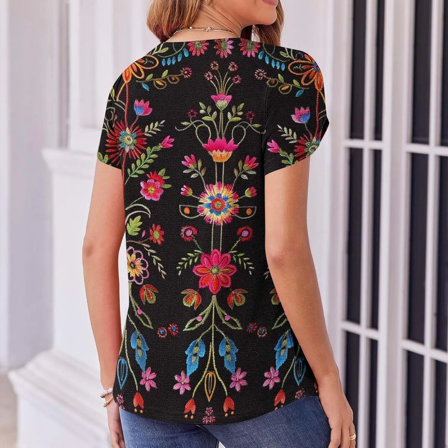 Womens Summer Tops 2025 Dressy Casual Petal Short Sleeve Shirts Crewneck Trendy Tunic Blouses Cute Tees