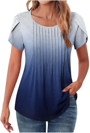 Womens Summer Tops 2025 Dressy Casual Petal Short Sleeve Shirts Crewneck Trendy Tunic Blouses Cute Tees
