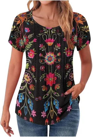 Womens Summer Tops 2025 Dressy Casual Petal Short Sleeve Shirts Crewneck Trendy Tunic Blouses Cute Tees