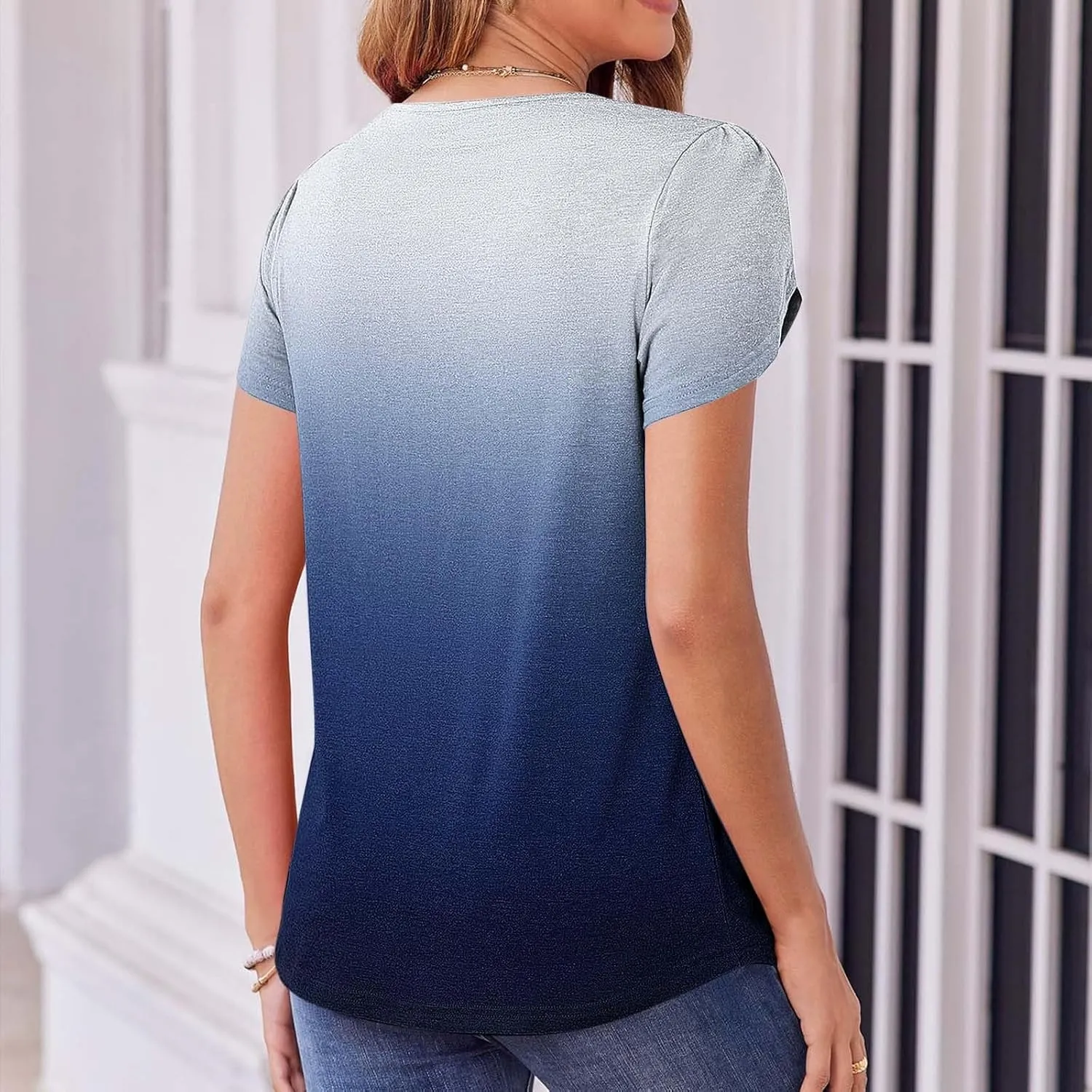 Womens Summer Tops 2025 Dressy Casual Petal Short Sleeve Shirts Crewneck Trendy Tunic Blouses Cute Tees
