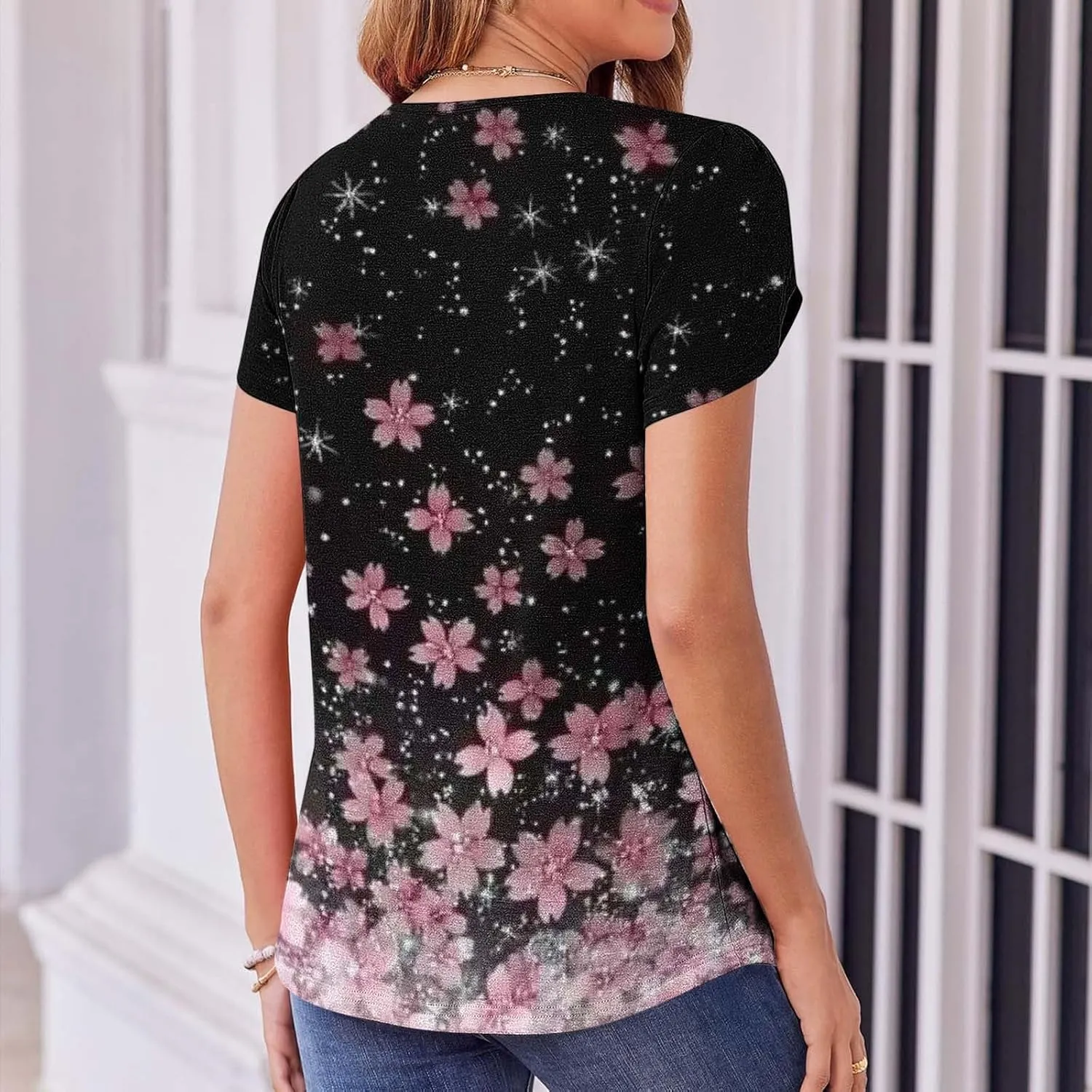 Womens Summer Tops 2025 Dressy Casual Petal Short Sleeve Shirts Crewneck Trendy Tunic Blouses Cute Tees