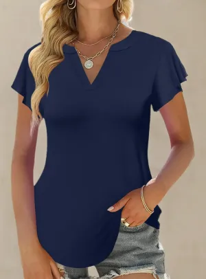 Womens Summer Tops Casual V Neck Ruffle Short Sleeve Shirts Tunic Business Work Blouses for Women