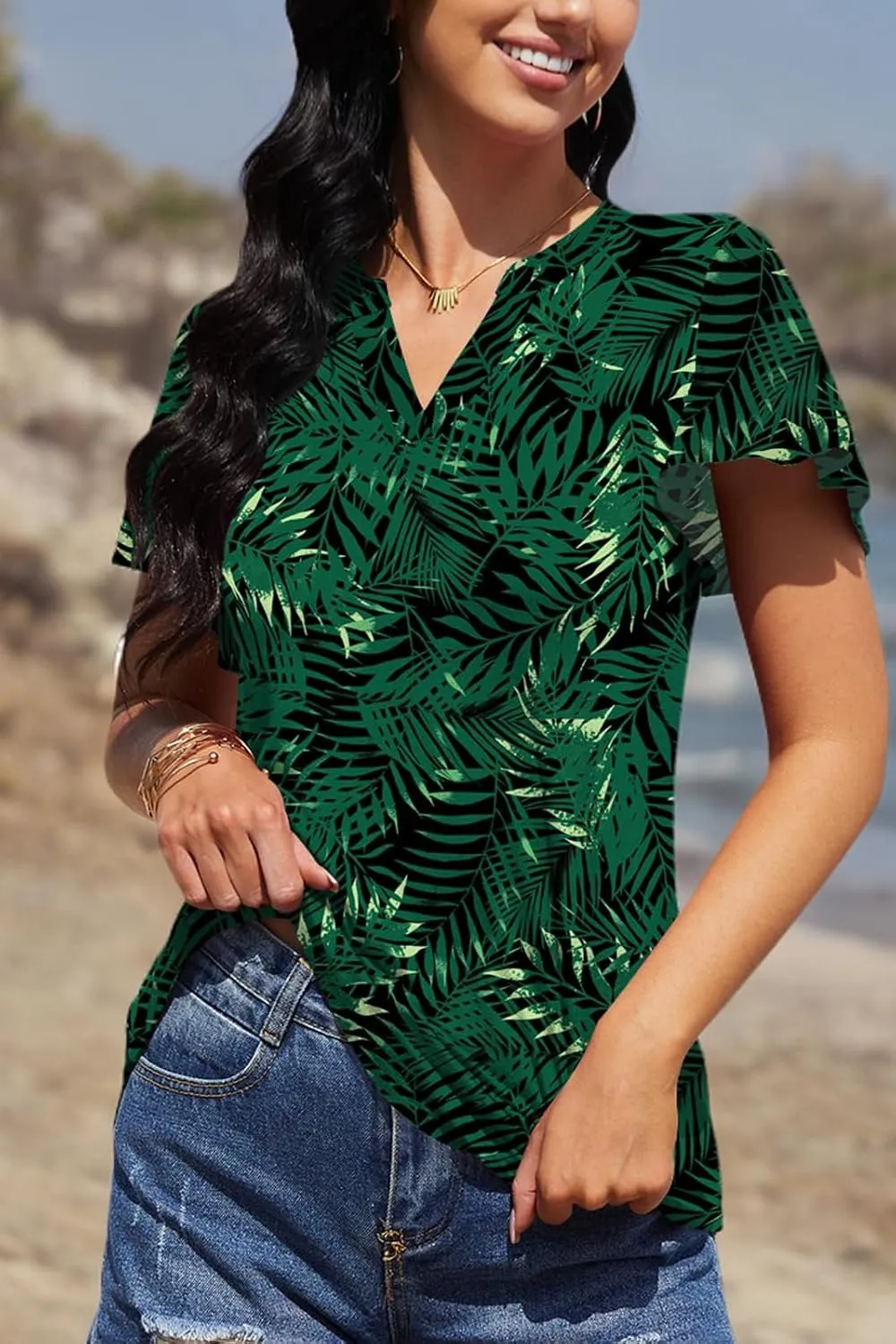 Womens Summer Tops Casual V Neck Ruffle Short Sleeve Shirts Tunic Business Work Blouses for Women