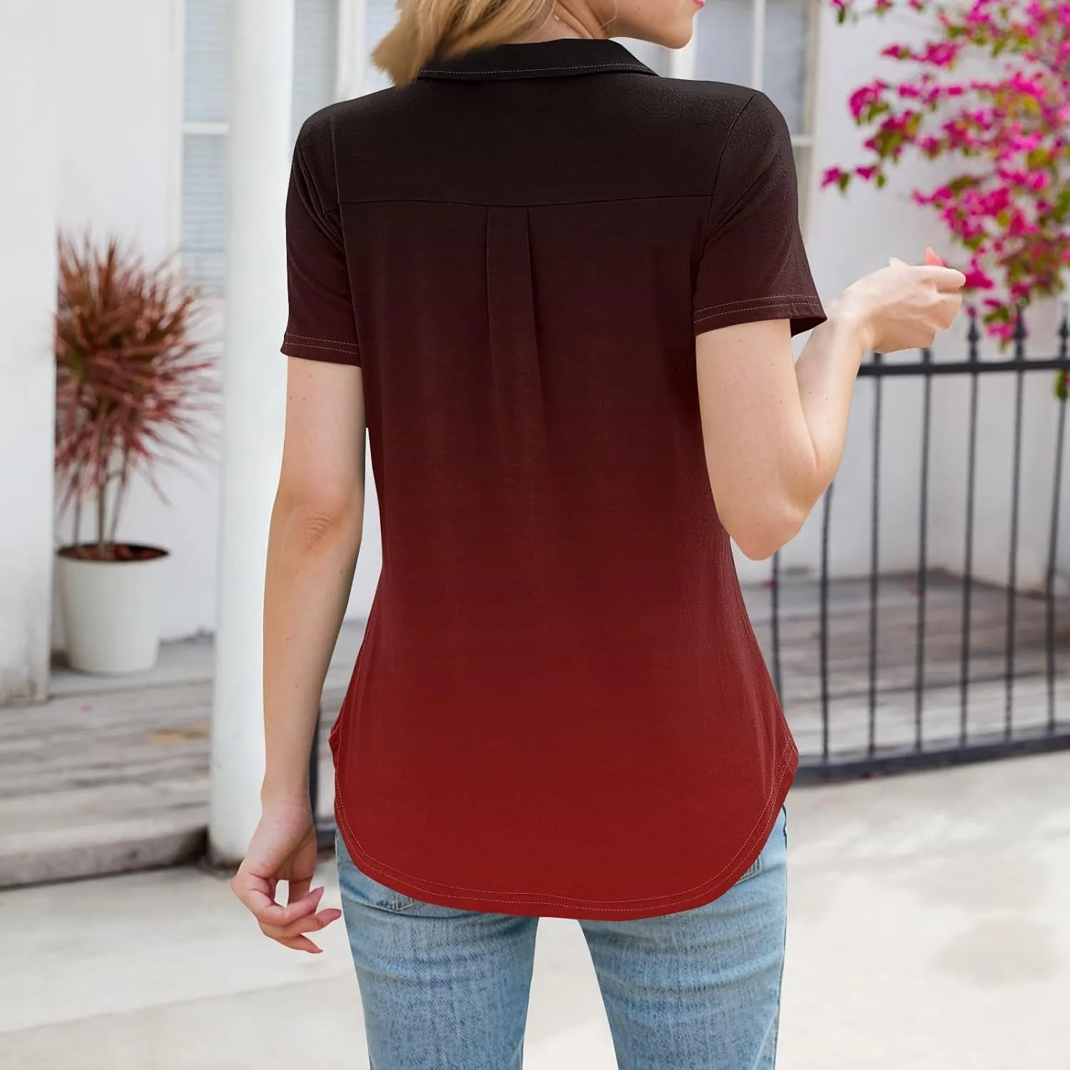 Womens Summer Tops Collared Work Golf Polo Shirt Pocket V Neck Short Sleeve Shirts Dressy Casual Floral Blouses