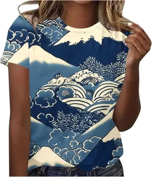 Womens Summer Tops for Women Short Sleeve Flowered Floral Shirts Casual Cute Vintage Graphic Tees Ladies 2025