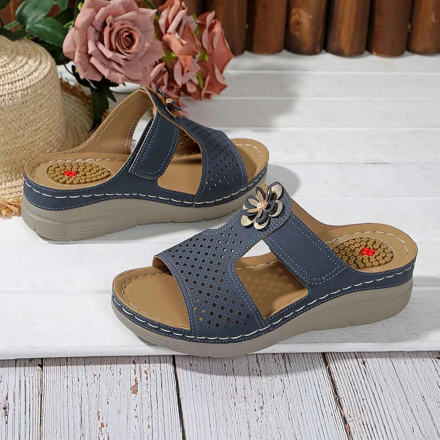 Women's Summer Wedge Sandals Open Toe Comfortable Dressy Platform Flip Flops with Arch Support and Massage Insole for Outdoor Beach Casual Wear