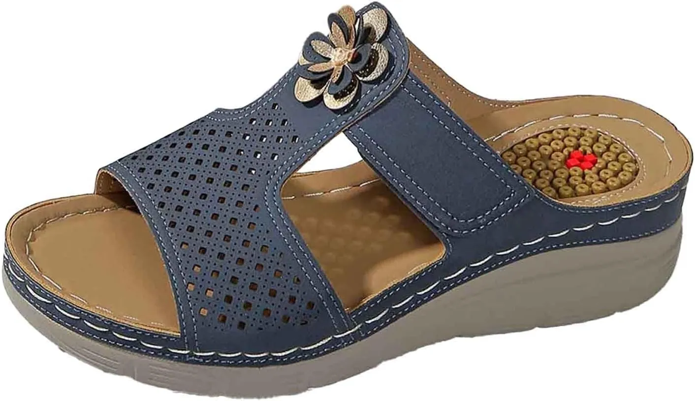 Women's Summer Wedge Sandals Open Toe Comfortable Dressy Platform Flip Flops with Arch Support and Massage Insole for Outdoor Beach Casual Wear