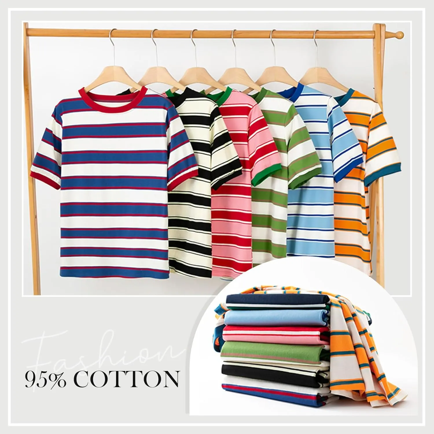 Womens Tops Cotton Casual Color Block Striped Short Sleeve Shirts Crewneck T Shirts Loose Basic Tee Blouses