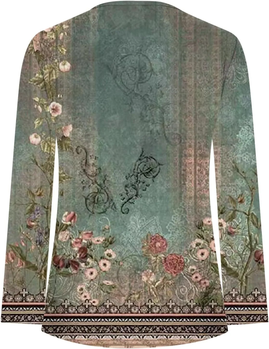 Womens Tops Dressy Casual 3/4 Sleeve Bohemian Summer Shirts Floral Print Empire Waist Long Sleeve Button Down Blouse