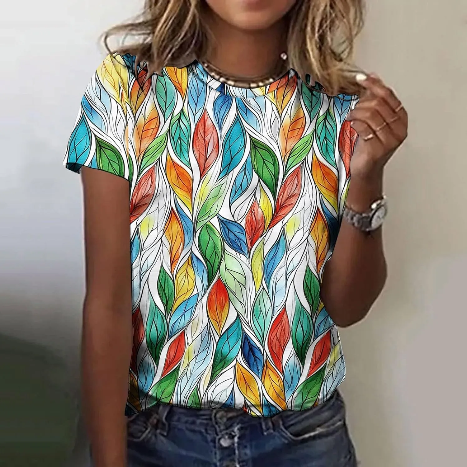 Womens Tops Dressy Casual Short Sleeve Shirts Retro Cute Floral Print Tshirt Tunic Pullover Petite Blouse 2025 Spring
