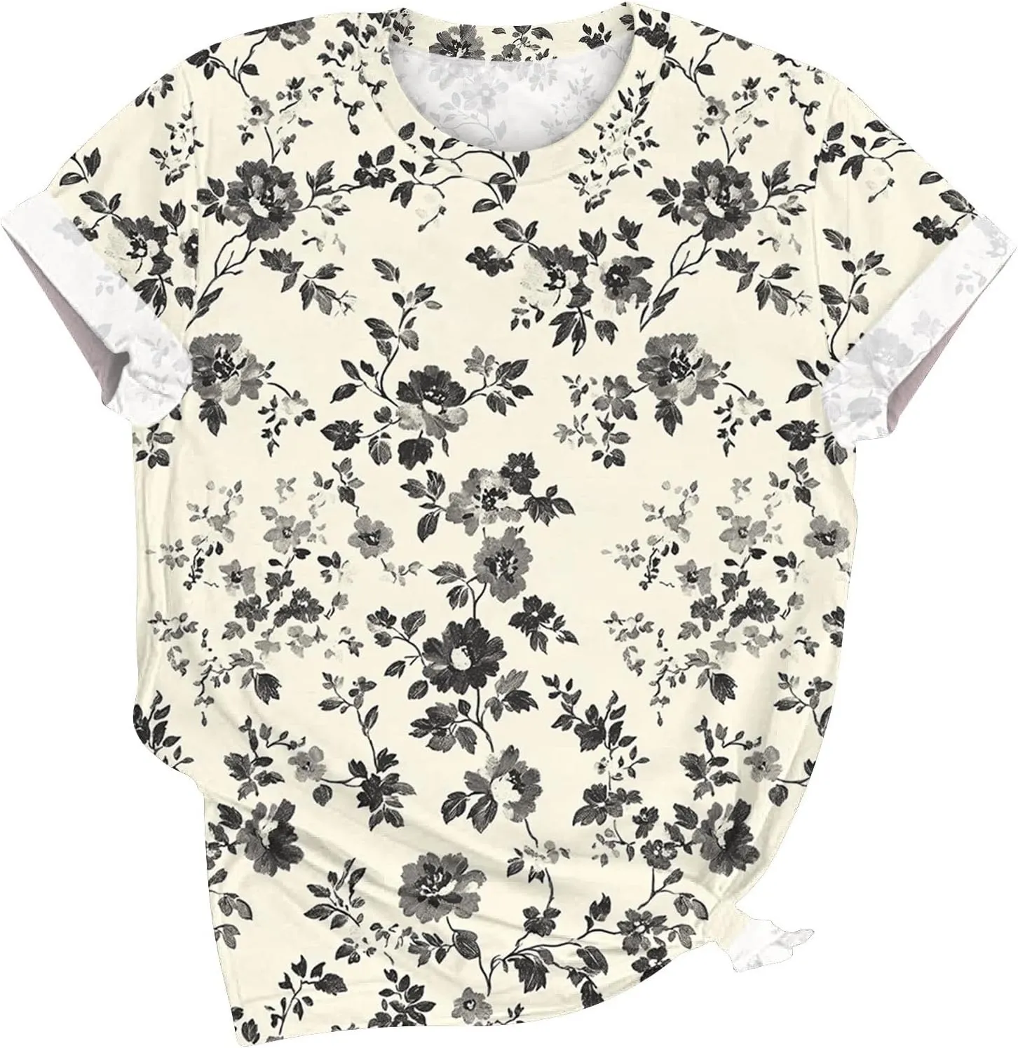 Womens Tops Dressy Casual Short Sleeve Shirts Retro Cute Floral Print Tshirt Tunic Pullover Petite Blouse 2025 Spring