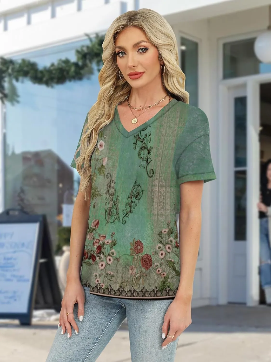 Womens Tops Trendy Short Sleeve Shirts Spring Crew Neck Casual Blouses for Women Summer Tshirts S-XXL