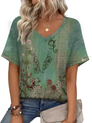 Womens Tops Trendy Short Sleeve Shirts Spring Crew Neck Casual Blouses for Women Summer Tshirts S-XXL